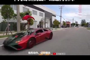 國外網(wǎng)紅甲亢哥身穿C羅球衣，挑戰(zhàn)跳躍汽車